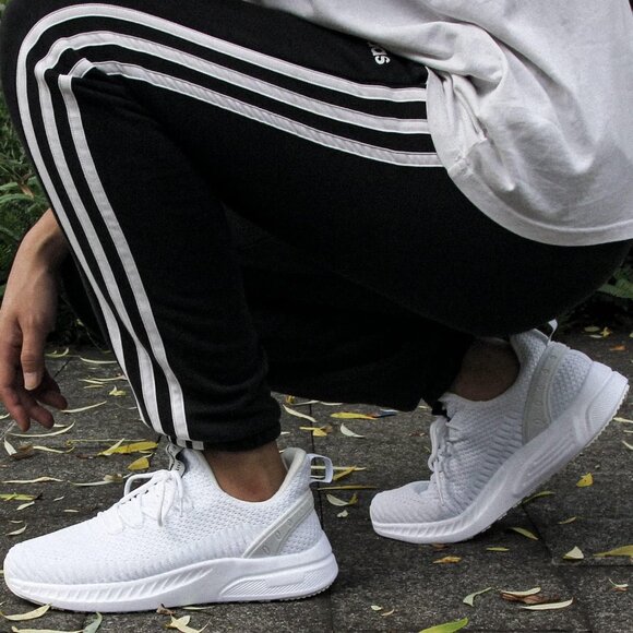 Men's All White Non Slip Lightweight Workout Breathable Mesh Fashion Sneakers - Picture 2 of 6